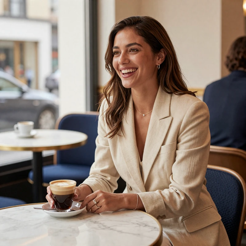 Plastic surgeon enjoying espresso in a boutique New York coffee shop